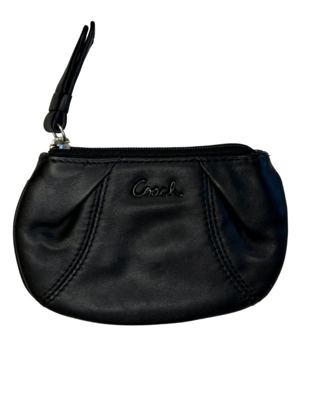 Coach Black Leather Coin Purse Wristlet Keychain Mini Zip Pouch Vintage Y2K